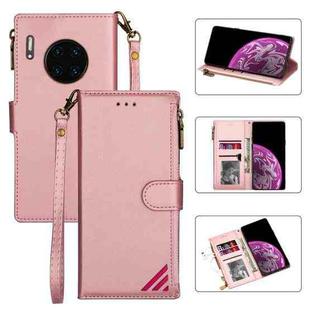 For Huawei Mate 30 Pro Zipper Multi-card Slots Horizontal Flip PU Leather Case with Holder & Card Slots & Wallet & Lanyard & Photo Frame(Rose Gold)