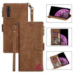 For Huawei P20 Pro Zipper Multi-card Slots Horizontal Flip PU Leather Case with Holder & Card Slots & Wallet & Lanyard & Photo Frame(Brown)