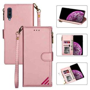 For Huawei P30 Zipper Multi-card Slots Horizontal Flip PU Leather Case with Holder & Card Slots & Wallet & Lanyard & Photo Frame(Rose Gold)