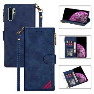 For Huawei P30 Pro Zipper Multi-card Slots Horizontal Flip PU Leather Case with Holder & Card Slots & Wallet & Lanyard & Photo Frame(Blue)