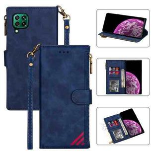 For Huawei P40 Lite Zipper Multi-card Slots Horizontal Flip PU Leather Case with Holder & Card Slots & Wallet & Lanyard & Photo Frame(Blue)