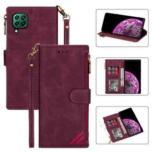 For Huawei P40 Lite Zipper Multi-card Slots Horizontal Flip PU Leather Case with Holder & Card Slots & Wallet & Lanyard & Photo Frame(Wine Red)