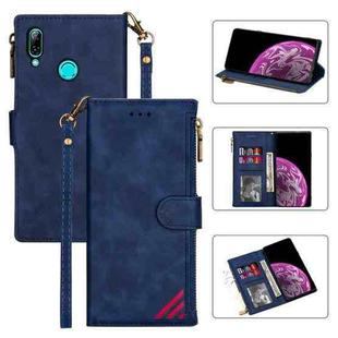 For Huawei P smart (2019) Zipper Multi-card Slots Horizontal Flip PU Leather Case with Holder & Card Slots & Wallet & Lanyard & Photo Frame(Blue)