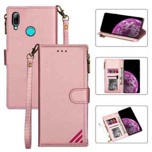 For Huawei P smart (2019) Zipper Multi-card Slots Horizontal Flip PU Leather Case with Holder & Card Slots & Wallet & Lanyard & Photo Frame(Rose Gold)