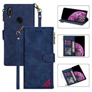 For Huawei Y7 (2019) Zipper Multi-card Slots Horizontal Flip PU Leather Case with Holder & Card Slots & Wallet & Lanyard & Photo Frame(Blue)