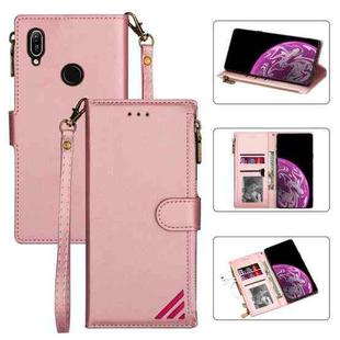 For Huawei Y7 (2019) Zipper Multi-card Slots Horizontal Flip PU Leather Case with Holder & Card Slots & Wallet & Lanyard & Photo Frame(Rose Gold)