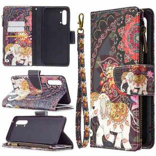 For OPPO Find X2 Lite Colored Drawing Pattern Zipper Horizontal Flip Leather Case with Holder & Card Slots & Wallet(Flower Elephants)