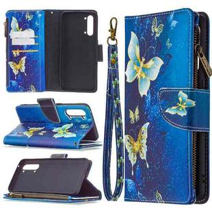 For OPPO Find X2 Lite Colored Drawing Pattern Zipper Horizontal Flip Leather Case with Holder & Card Slots & Wallet(Gold Butterfly)