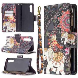 For OPPO Realme 6 Colored Drawing Pattern Zipper Horizontal Flip Leather Case with Holder & Card Slots & Wallet(Flower Elephants)