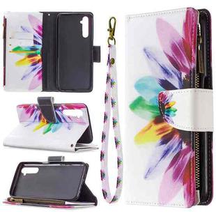 For OPPO Realme 6 Colored Drawing Pattern Zipper Horizontal Flip Leather Case with Holder & Card Slots & Wallet(Sun Flower)