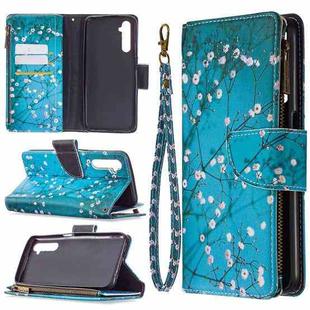 For OPPO Realme 6 Colored Drawing Pattern Zipper Horizontal Flip Leather Case with Holder & Card Slots & Wallet(Plum Blossom)