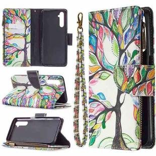 For OPPO Realme 6 Colored Drawing Pattern Zipper Horizontal Flip Leather Case with Holder & Card Slots & Wallet(Tree)