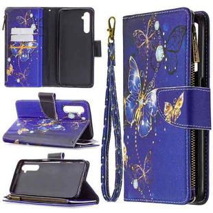 For OPPO Realme 6 Colored Drawing Pattern Zipper Horizontal Flip Leather Case with Holder & Card Slots & Wallet(Purple Butterfly)