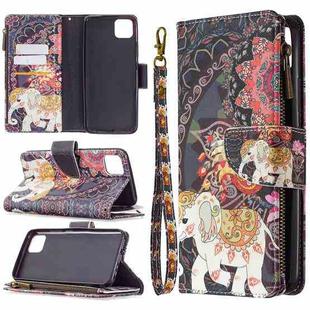 For OPPO Realme C11 Colored Drawing Pattern Zipper Horizontal Flip Leather Case with Holder & Card Slots & Wallet(Flower Elephants)