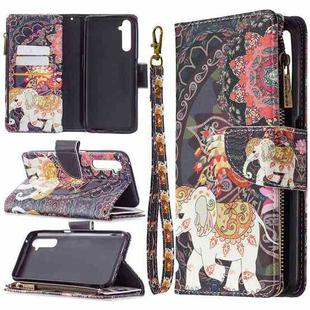 For OPPO Realme 6 Pro Colored Drawing Pattern Zipper Horizontal Flip Leather Case with Holder & Card Slots & Wallet(Flower Elephants)