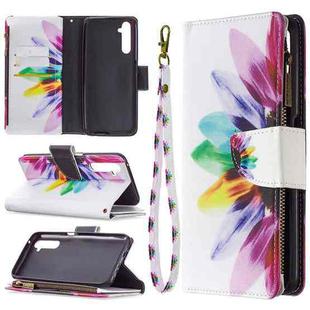 For OPPO Realme 6 Pro Colored Drawing Pattern Zipper Horizontal Flip Leather Case with Holder & Card Slots & Wallet(Sun Flower)