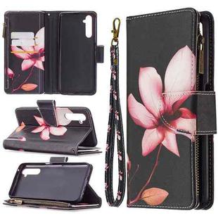 For OPPO Realme 6 Pro Colored Drawing Pattern Zipper Horizontal Flip Leather Case with Holder & Card Slots & Wallet(Lotus)