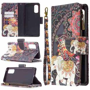 For OPPO Reno4 Pro 5G Colored Drawing Pattern Zipper Horizontal Flip Leather Case with Holder & Card Slots & Wallet(Flower Elephants)