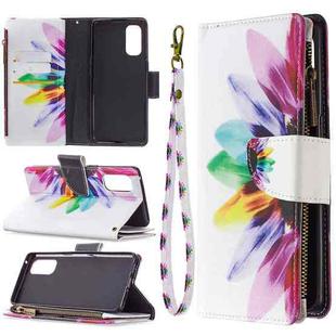 For OPPO Reno4 Pro 5G Colored Drawing Pattern Zipper Horizontal Flip Leather Case with Holder & Card Slots & Wallet(Sun Flower)