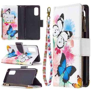 For OPPO Reno4 Pro 5G Colored Drawing Pattern Zipper Horizontal Flip Leather Case with Holder & Card Slots & Wallet(Two Butterflies)