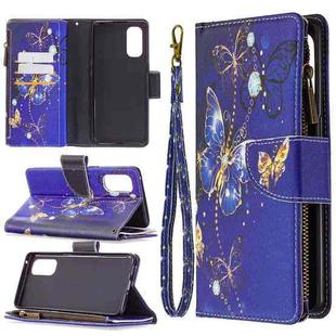 For OPPO Reno4 Pro 5G Colored Drawing Pattern Zipper Horizontal Flip Leather Case with Holder & Card Slots & Wallet(Purple Butterfly)