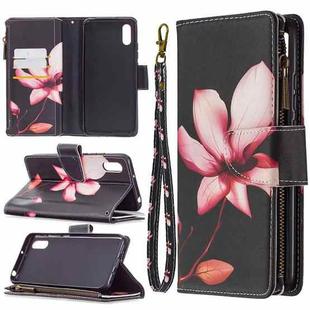 For Xiaomi Redmi 9A Colored Drawing Pattern Zipper Horizontal Flip Leather Case with Holder & Card Slots & Wallet(Lotus)