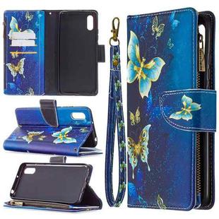 For Xiaomi Redmi 9A Colored Drawing Pattern Zipper Horizontal Flip Leather Case with Holder & Card Slots & Wallet(Gold Butterfly)