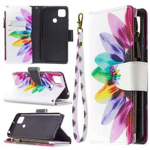 For Xiaomi Redmi 9C Colored Drawing Pattern Zipper Horizontal Flip Leather Case with Holder & Card Slots & Wallet(Sun Flower)