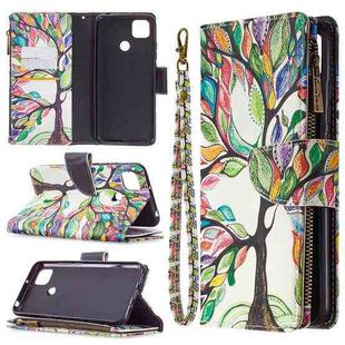For Xiaomi Redmi 9C Colored Drawing Pattern Zipper Horizontal Flip Leather Case with Holder & Card Slots & Wallet(Tree)