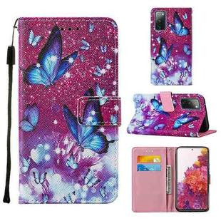 For Samsung Galaxy S20 FE 5G Colored Drawing Pattern Horizontal Flip Leather Case with Holder & Card Slot & Lanyard(Purple Butterfly)