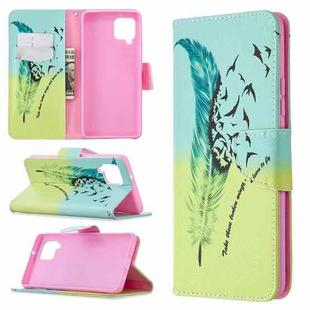 For Samsung Galaxy A42 5G Colored Drawing Pattern Horizontal Flip Leather Case with Holder & Card Slots & Wallet(Feather)