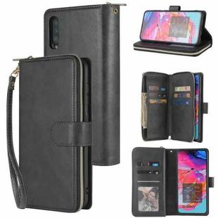 For Samsung Galaxy A70 Zipper Wallet Bag Horizontal Flip PU Leather Case with Holder & 9 Card Slots & Wallet & Lanyard & Photo Frame(Black)