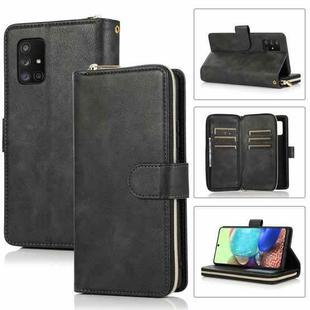 For Samsung Galaxy A71 Zipper Wallet Bag Horizontal Flip PU Leather Case with Holder & 9 Card Slots & Wallet & Lanyard & Photo Frame(Black)