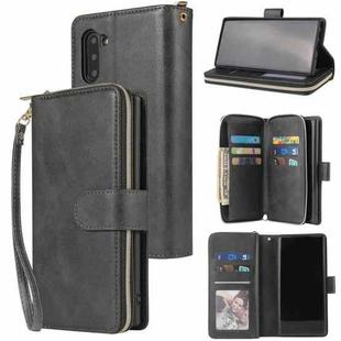 For Samsung Galaxy Note10 Zipper Wallet Bag Horizontal Flip PU Leather Case with Holder & 9 Card Slots & Wallet & Lanyard & Photo Frame(Black)