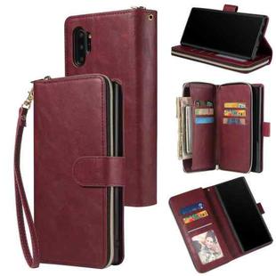 For Samsung Galaxy Note10+ Zipper Wallet Bag Horizontal Flip PU Leather Case with Holder & 9 Card Slots & Wallet & Lanyard & Photo Frame(Red Wine)