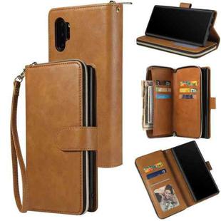 For Samsung Galaxy Note10+ Zipper Wallet Bag Horizontal Flip PU Leather Case with Holder & 9 Card Slots & Wallet & Lanyard & Photo Frame(Brown)