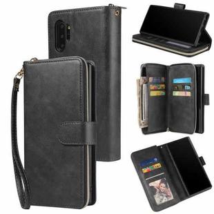 For Samsung Galaxy Note10+ Zipper Wallet Bag Horizontal Flip PU Leather Case with Holder & 9 Card Slots & Wallet & Lanyard & Photo Frame(Black)