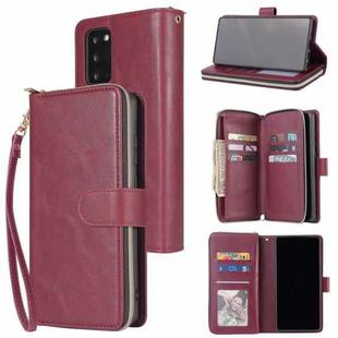 For Samsung Galaxy Note20 Ultra Zipper Wallet Bag Horizontal Flip PU Leather Case with Holder & 9 Card Slots & Wallet & Lanyard & Photo Frame(Red Wine)