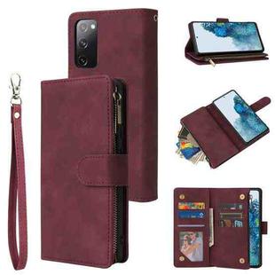 For Samsung Galaxy S20 FE 5G Zipper Wallet Bag Horizontal Flip PU Leather Case with Holder & 9 Card Slots & Wallet & Lanyard & Photo Frame(Red Wine)