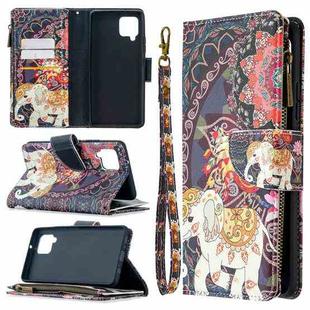 For Samsung Galaxy A42 5G Colored Drawing Pattern Zipper Horizontal Flip Leather Case with Holder & Card Slots & Wallet(Flower Elephants)