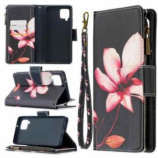For Samsung Galaxy A42 5G Colored Drawing Pattern Zipper Horizontal Flip Leather Case with Holder & Card Slots & Wallet(Lotus)