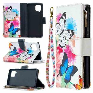 For Samsung Galaxy A42 5G Colored Drawing Pattern Zipper Horizontal Flip Leather Case with Holder & Card Slots & Wallet(Two Butterflies)
