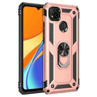 For Xiaomi Redmi 9C Shockproof TPU + PC Protective Case with 360 Degree Rotating Holder(Rose Gold)