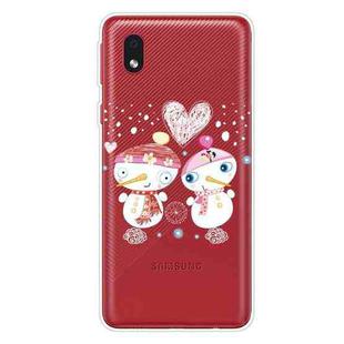 For Samsung Galaxy A01 Core Christmas Series Clear TPU Protective Case(Couple Snowman)