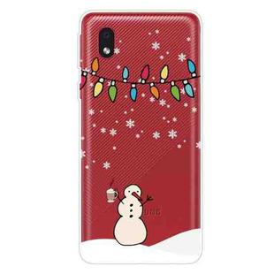 For Samsung Galaxy A01 Core Christmas Series Clear TPU Protective Case(Milk Tea Snowman)