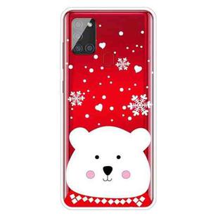 For Samsung Galaxy A21s Christmas Series Clear TPU Protective Case(Chubby White Bear)
