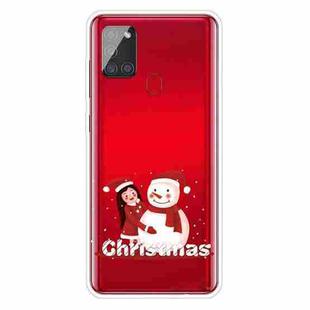 For Samsung Galaxy A21s Christmas Series Clear TPU Protective Case(Girl Snowman)