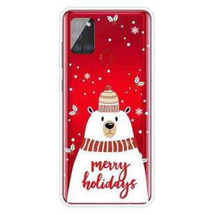 For Samsung Galaxy A21s Christmas Series Clear TPU Protective Case(Scarf White Bear)