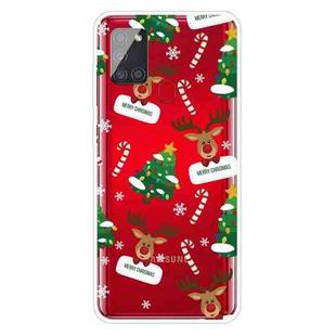 For Samsung Galaxy A21s Christmas Series Clear TPU Protective Case(Cane Deer)