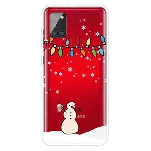 For Samsung Galaxy A21s Christmas Series Clear TPU Protective Case(Milk Tea Snowman)